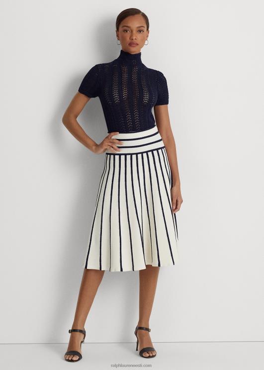 Ralph Lauren naised triibuline kootud midiseelik PR0V4069 mascarpone kreem/laev