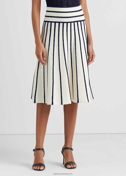 Ralph Lauren naised triibuline kootud midiseelik PR0V4069 mascarpone kreem/laev