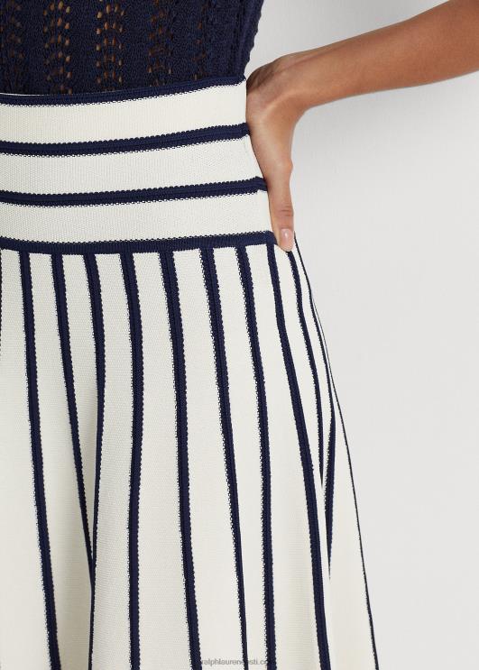 Ralph Lauren naised triibuline kootud midiseelik PR0V4069 mascarpone kreem/laev