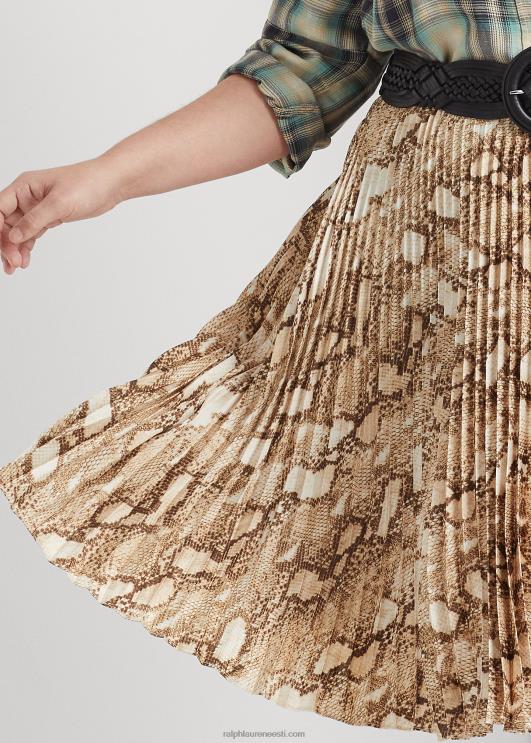 Ralph Lauren naised ussinaha mustriga plisseeritud charmeuse seelik PR0V4775 kreem multi