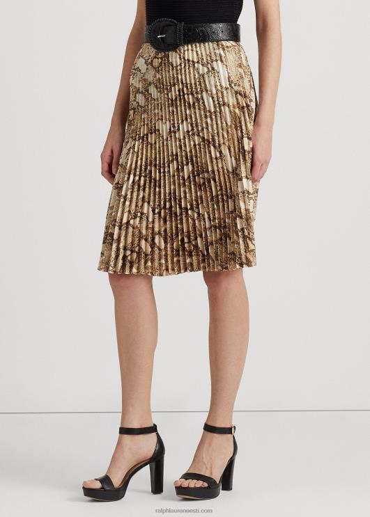 Ralph Lauren naised ussinaha mustriga plisseeritud charmeuse seelik PR0V4899 kreem multi