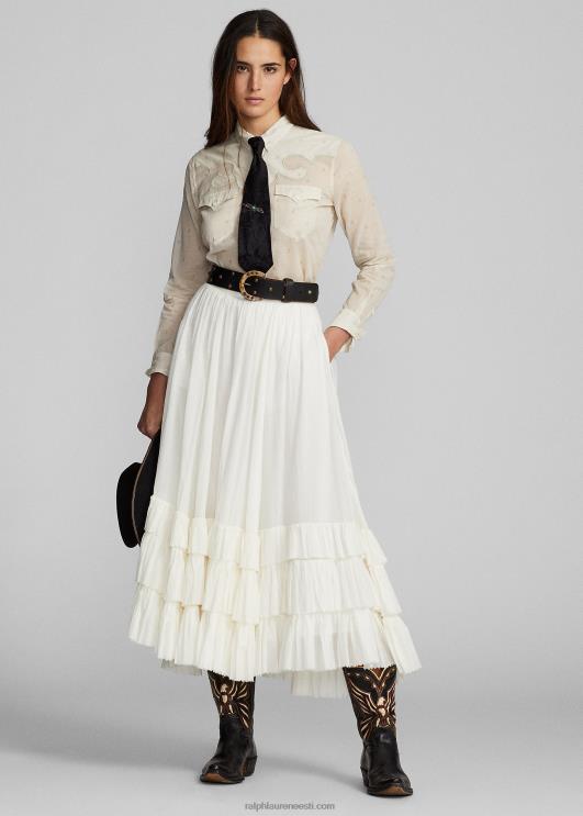 Ralph Lauren naised volangidega puuvillane voile seelik PR0V3624 kreem