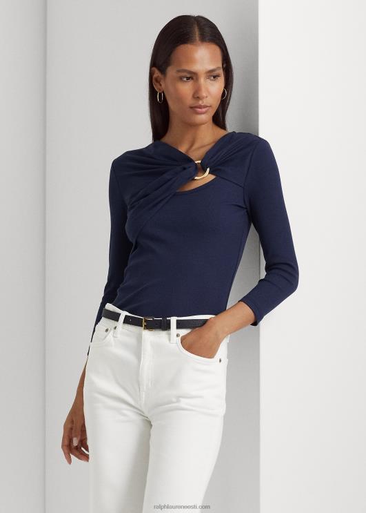 Ralph Lauren naised rõngas-ees soonik-kootud topp PR0V4032 rafineeritud merevägi