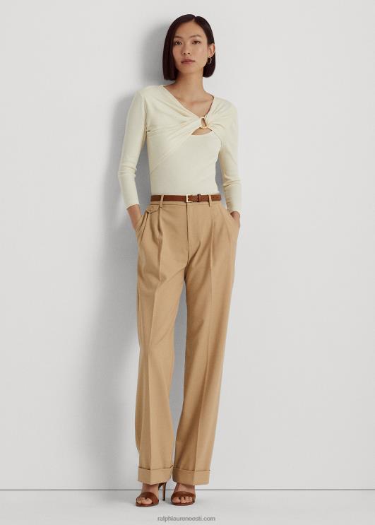 Ralph Lauren naised rõngas-ees soonik-kootud topp PR0V4454 mascarpone kreem