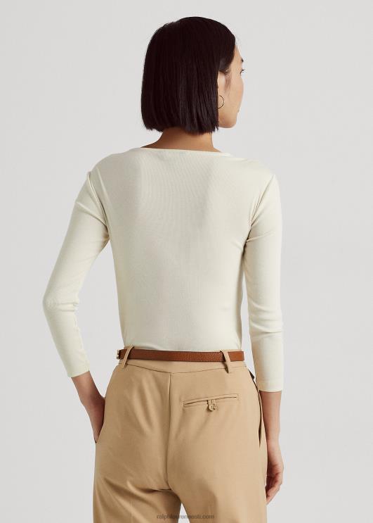 Ralph Lauren naised rõngas-ees soonik-kootud topp PR0V4454 mascarpone kreem