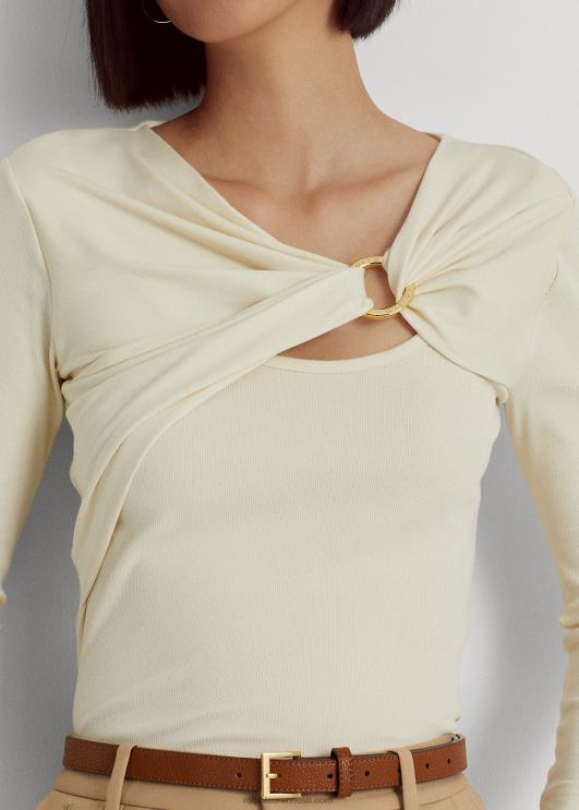 Ralph Lauren naised rõngas-ees soonik-kootud topp PR0V4454 mascarpone kreem