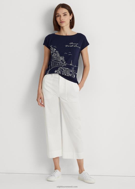 Ralph Lauren naised graafiline trikoo särk PR0V3972 rafineeritud merevägi