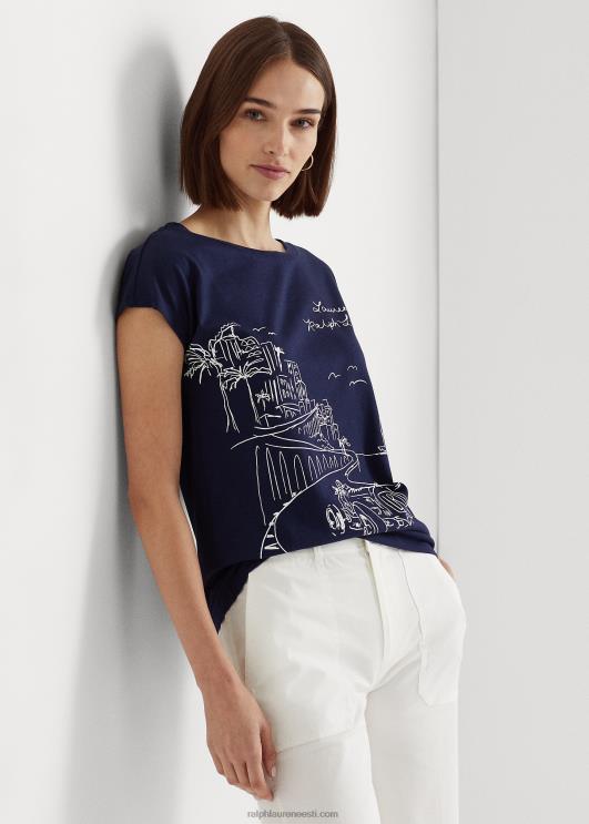 Ralph Lauren naised graafiline trikoo särk PR0V9475 rafineeritud merevägi