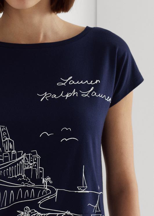 Ralph Lauren naised graafiline trikoo särk PR0V9475 rafineeritud merevägi