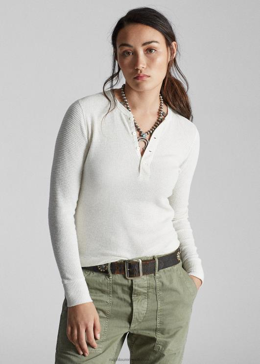 Ralph Lauren naised õhuke vahvlikootud puuvillane henley PR0V9380 paber valge