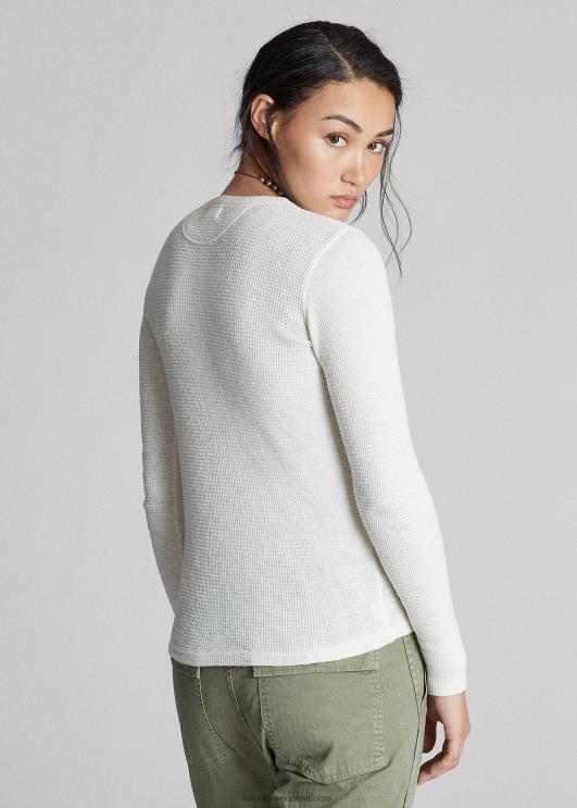 Ralph Lauren naised õhuke vahvlikootud puuvillane henley PR0V9380 paber valge