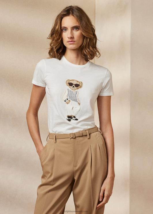 Ralph Lauren naised kaabel polo karu puuvillane tee PR0V9275 valkjas