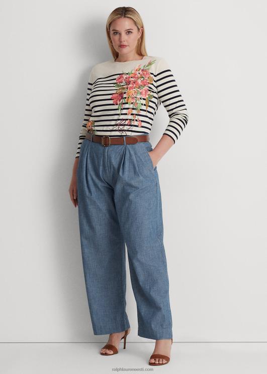 Ralph Lauren naised lilleline ja triibuline trikoo pikkade varrukatega PR0V4596 mascarpone kreem/laev