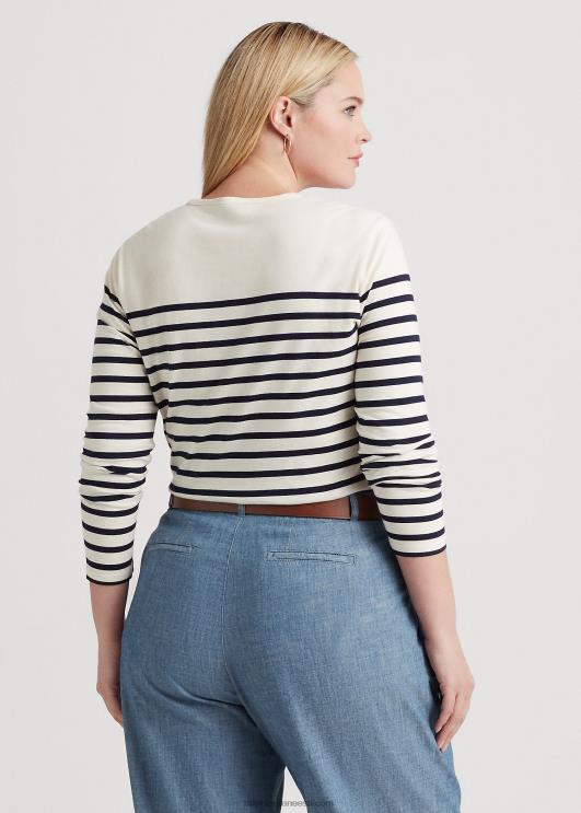 Ralph Lauren naised lilleline ja triibuline trikoo pikkade varrukatega PR0V4596 mascarpone kreem/laev