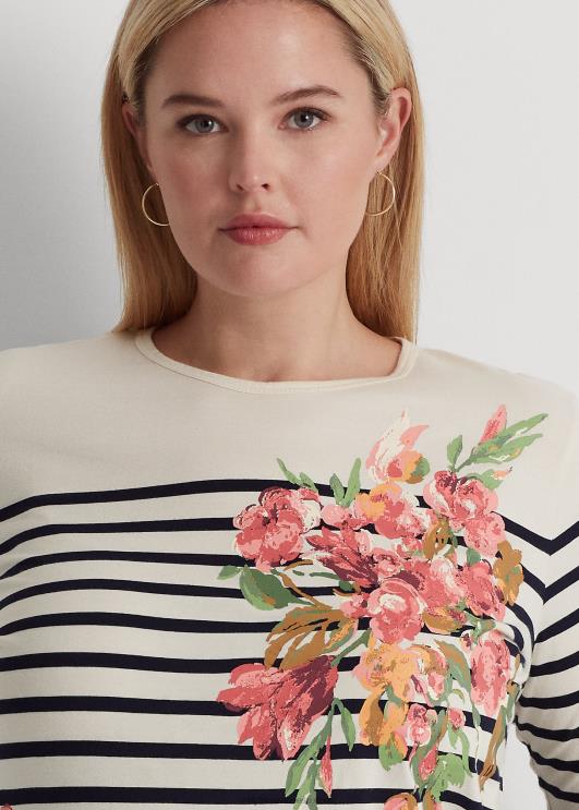 Ralph Lauren naised lilleline ja triibuline trikoo pikkade varrukatega PR0V4596 mascarpone kreem/laev