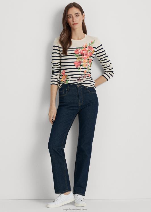 Ralph Lauren naised lilleline ja triibuline trikoo pikkade varrukatega PR0V9468 mascarpone kreem/laev