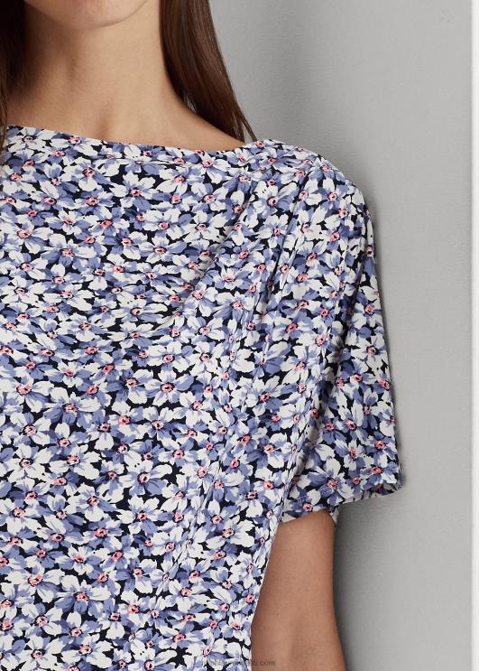 Ralph Lauren naised lilleline plisseeritud stretši trikoo PR0V4832 sinine/kreem/roosa