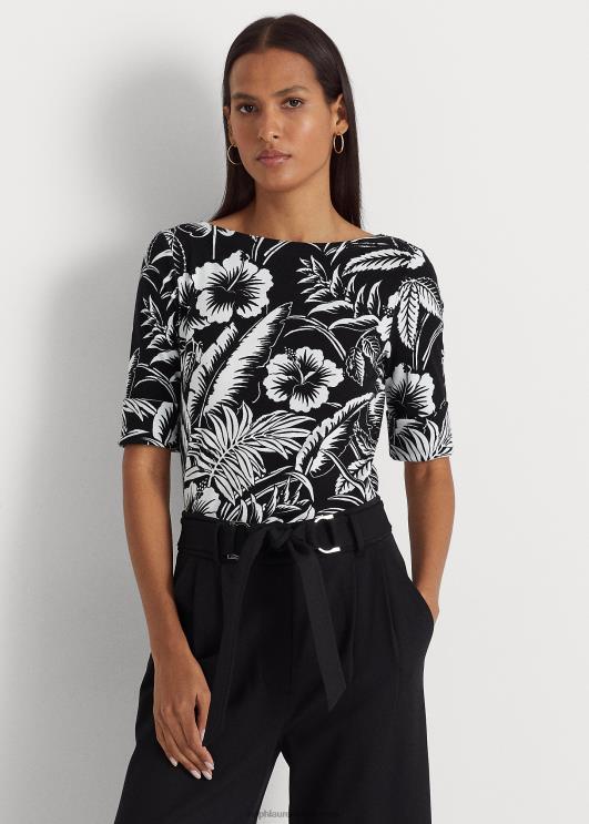 Ralph Lauren naised lilleline veniv puuvillane t-särk PR0V3859 must valge