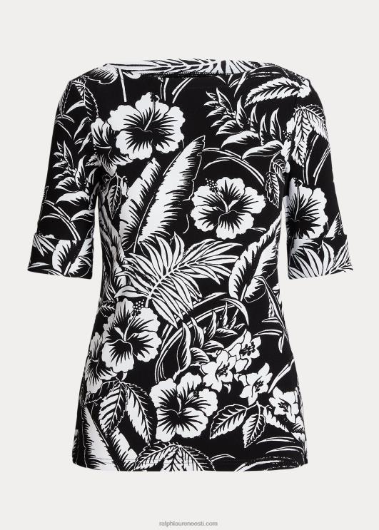 Ralph Lauren naised lilleline veniv puuvillane t-särk PR0V3859 must valge