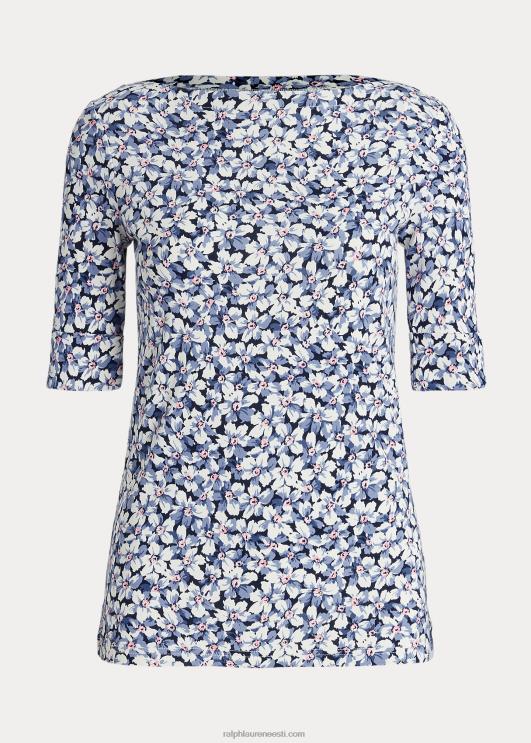 Ralph Lauren naised lilleline veniv puuvillane t-särk PR0V3966 sinine/kreem/roosa