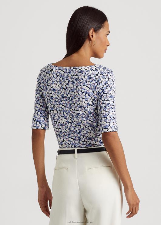 Ralph Lauren naised lilleline veniv puuvillane t-särk PR0V3966 sinine/kreem/roosa