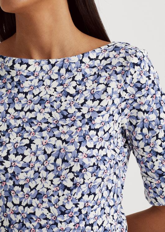 Ralph Lauren naised lilleline veniv puuvillane t-särk PR0V3966 sinine/kreem/roosa