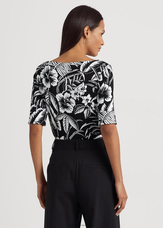 Ralph Lauren naised lilleline veniv puuvillane t-särk PR0V4346 must valge