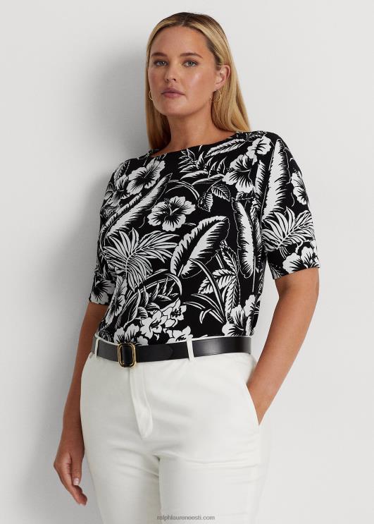 Ralph Lauren naised lilleline veniv puuvillane t-särk PR0V4526 must valge