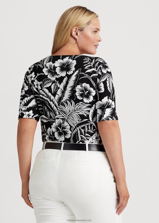 Ralph Lauren naised lilleline veniv puuvillane t-särk PR0V4526 must valge