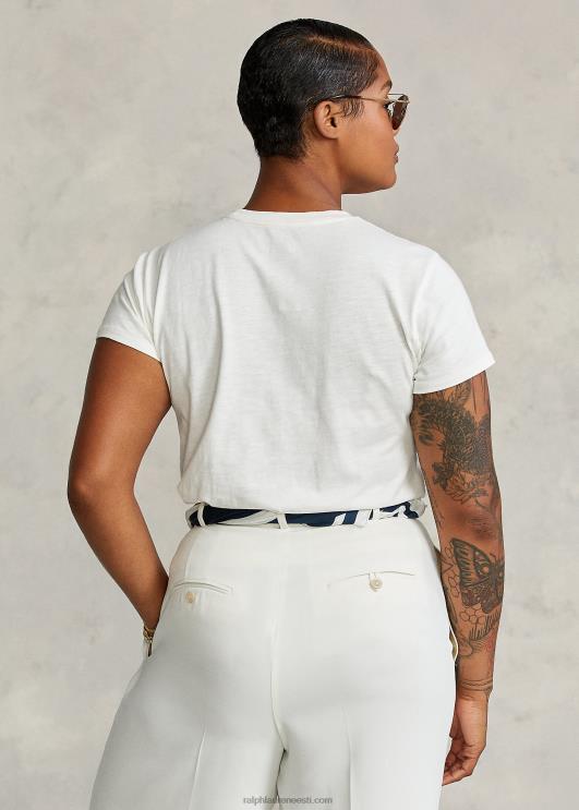 Ralph Lauren naised lipuga trikoo graafiline T-särk PR0V3356 kreem