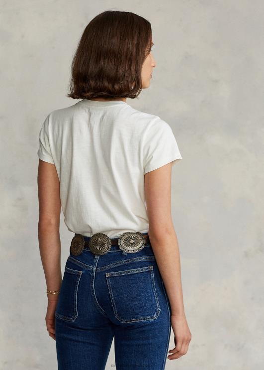 Ralph Lauren naised lipuga trikoo graafiline T-särk PR0V3356 kreem