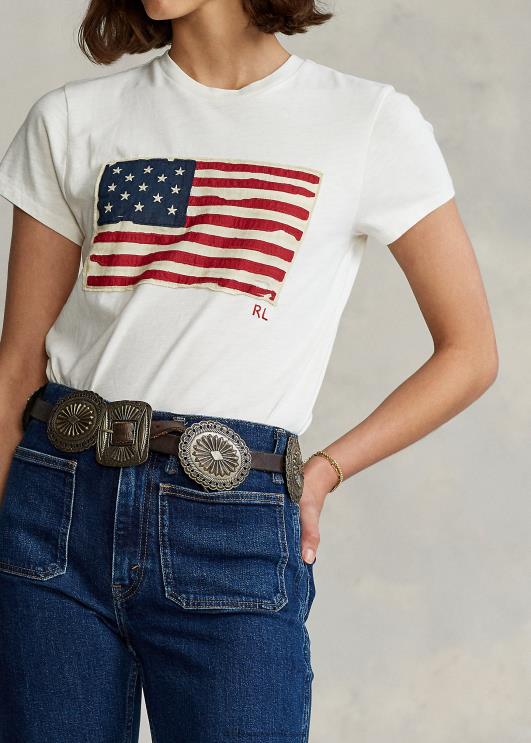 Ralph Lauren naised lipuga trikoo graafiline T-särk PR0V3356 kreem