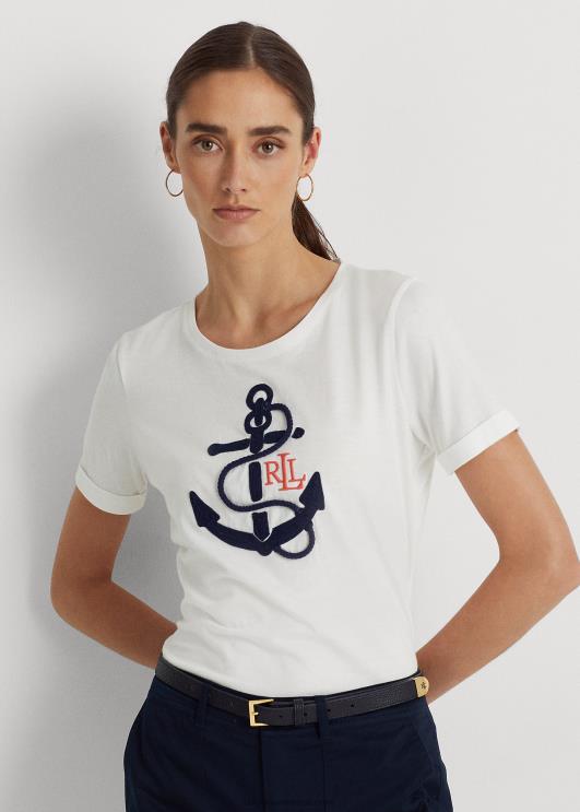 Ralph Lauren naised logo-aplikatsiooniga puuvillasegune tee PR0V9571