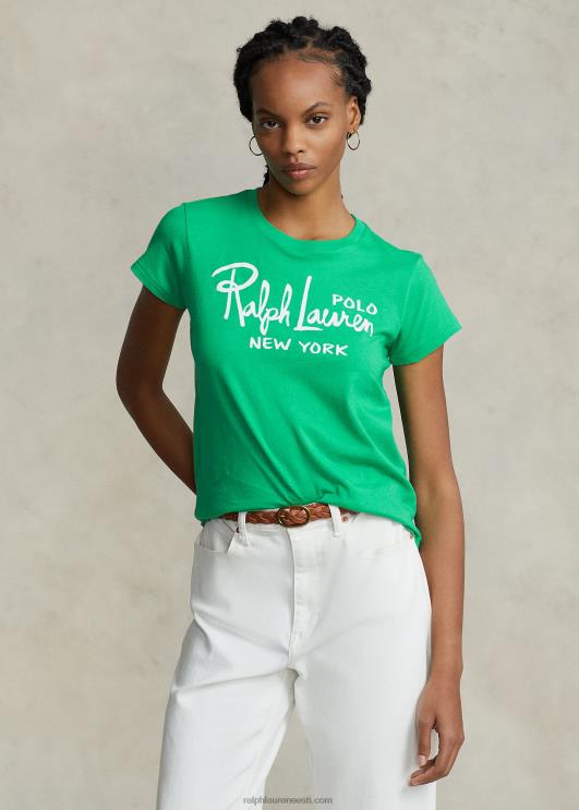 Ralph Lauren naised logoga puuvillane trikoo T-särk PR0V2937 suvine smaragd