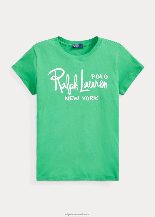 Ralph Lauren naised logoga puuvillane trikoo T-särk PR0V2937 suvine smaragd