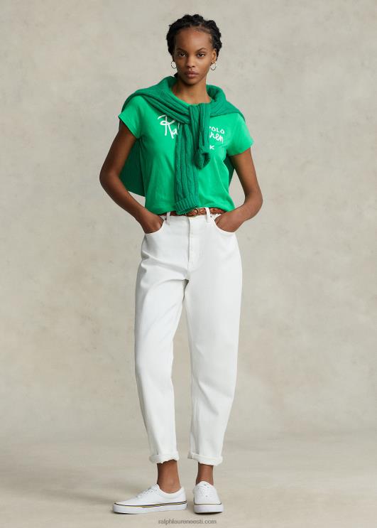 Ralph Lauren naised logoga puuvillane trikoo T-särk PR0V2937 suvine smaragd