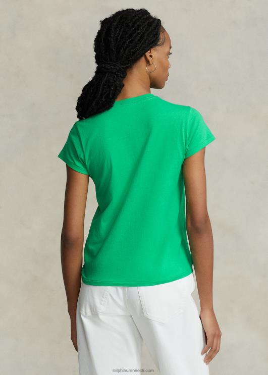 Ralph Lauren naised logoga puuvillane trikoo T-särk PR0V2937 suvine smaragd