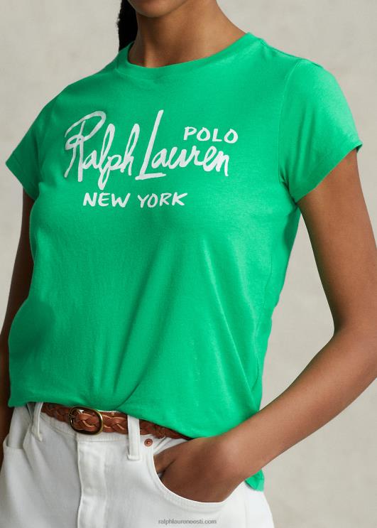 Ralph Lauren naised logoga puuvillane trikoo T-särk PR0V2937 suvine smaragd