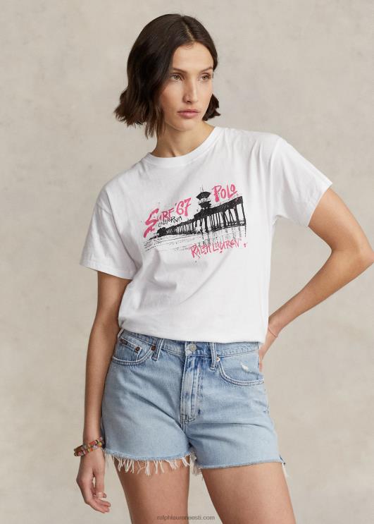 Ralph Lauren naised logograafiline puuvillane trikoosärk PR0V2982 valge