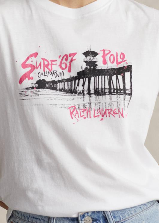 Ralph Lauren naised logograafiline puuvillane trikoosärk PR0V2982 valge