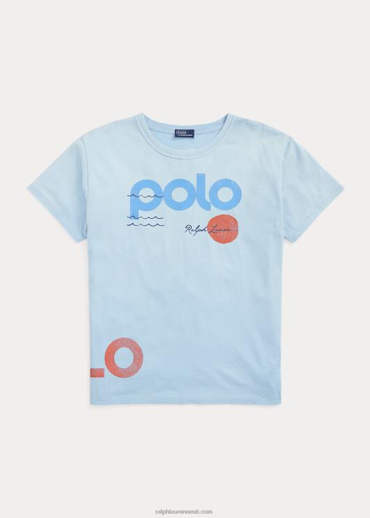 Ralph Lauren naised merenduslogoga graafiline puuvillane trikoosärk PR0V3030 pulber sinine