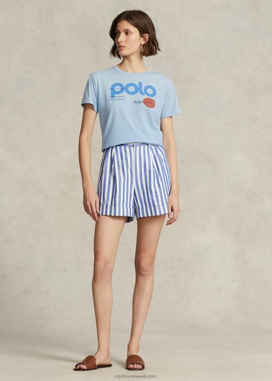 Ralph Lauren naised merenduslogoga graafiline puuvillane trikoosärk PR0V3030 pulber sinine