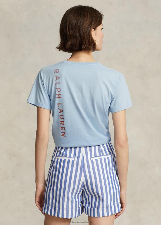 Ralph Lauren naised merenduslogoga graafiline puuvillane trikoosärk PR0V3030 pulber sinine