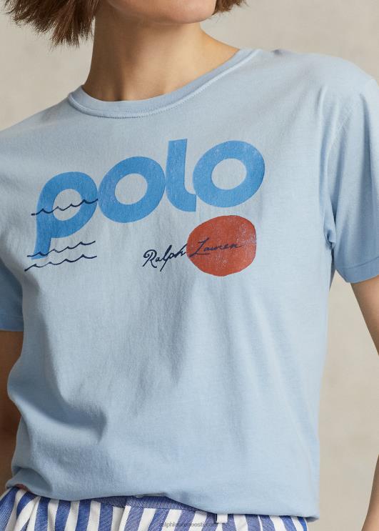 Ralph Lauren naised merenduslogoga graafiline puuvillane trikoosärk PR0V3030 pulber sinine