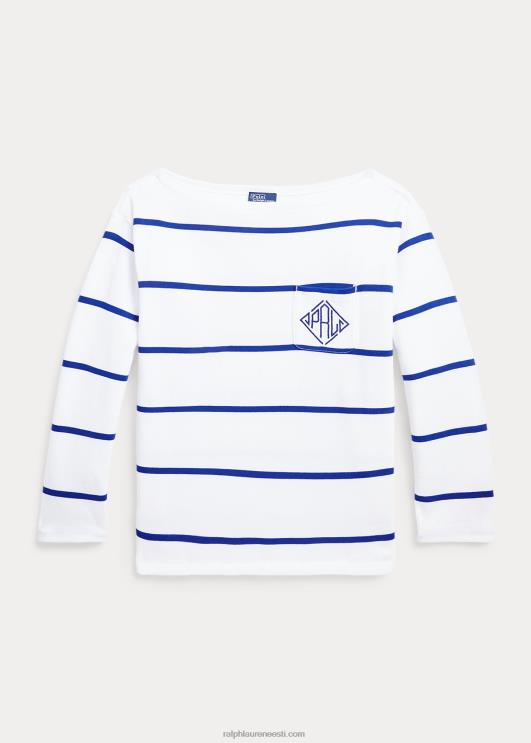 Ralph Lauren naised monogrammi-logo triibuline trikoo PR0V3029 valge/särav safiir