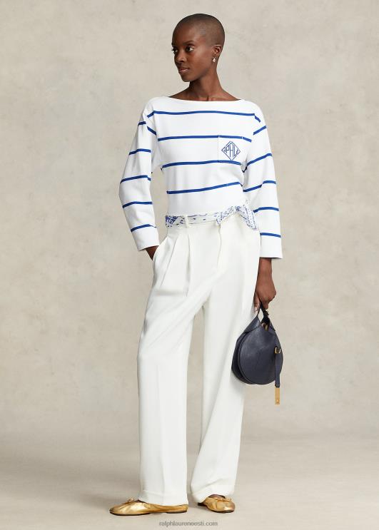 Ralph Lauren naised monogrammi-logo triibuline trikoo PR0V3029 valge/särav safiir