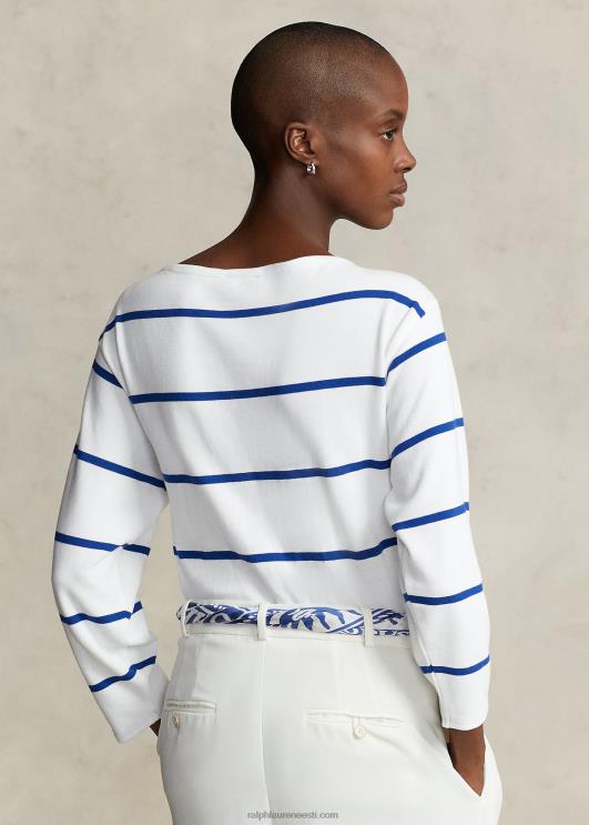 Ralph Lauren naised monogrammi-logo triibuline trikoo PR0V3029 valge/särav safiir