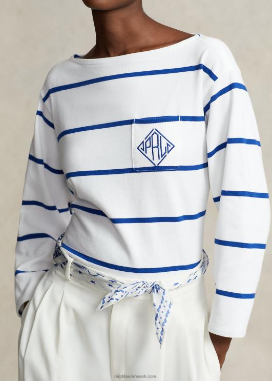 Ralph Lauren naised monogrammi-logo triibuline trikoo PR0V3029 valge/särav safiir