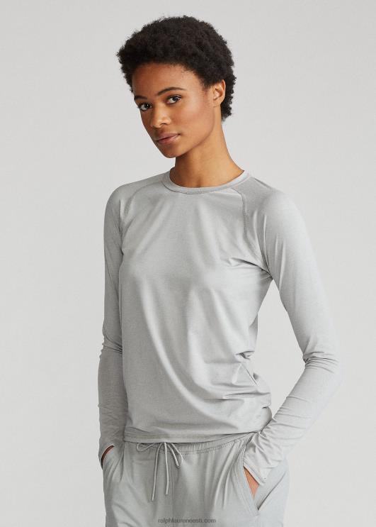 Ralph Lauren naised performance jersey pikkade varrukatega t-särk PR0V3763 helehall kanarbik