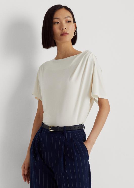 Ralph Lauren naised plisseeritud veniv trikoo särk PR0V4843 mascarpone kreem